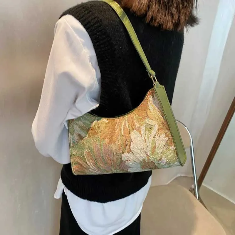 Moda Vintage Donna Olio Dipinto Design Spalla Signore Semplice wer Femminile Ascella Hobos Borse Piccola Frizione Borsa a Mano_voghion.com
