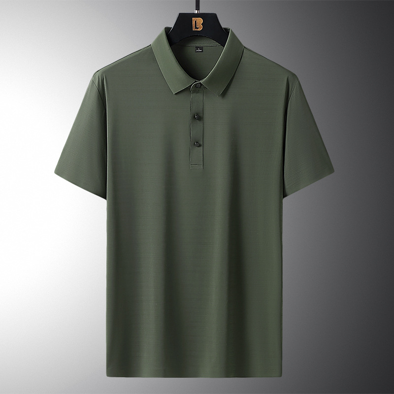 Polo da uomo in seta ghiacciata, sottile, a maniche corte, con risvolto, ad asciugatura rapida_voghion.com