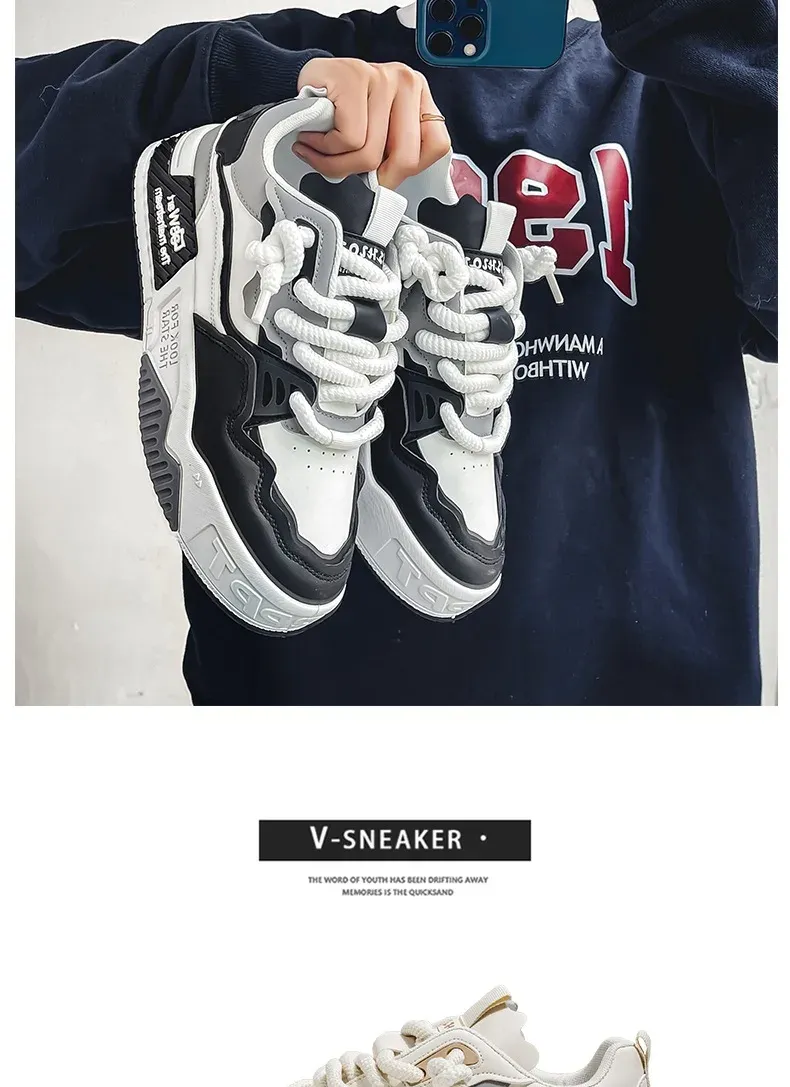 Men's Easy To Clean Skateboard Shoes, Good Grip, Breathable Lace Up Sneakers, Men's Shoes 2024_voghion.com
