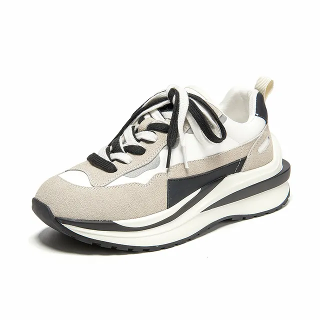 BeauToday Casual Sneakers Damen Kuh Wildleder Kunstleder Patchwork Mischfarben Schnürschuhe Runde Zehen Damen Waffel_voghion.com