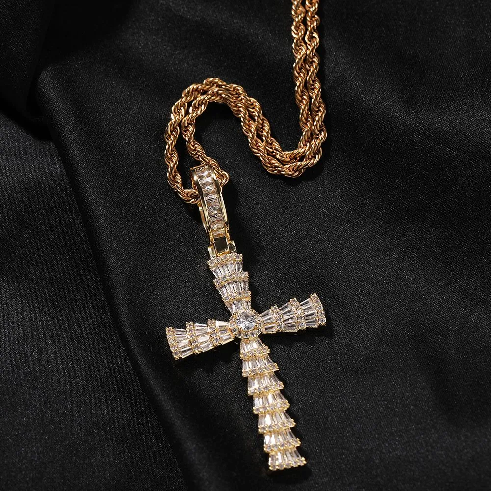 Cross Pendant Necklace For Men With 5a Zircon And Gold Plating_voghion.com