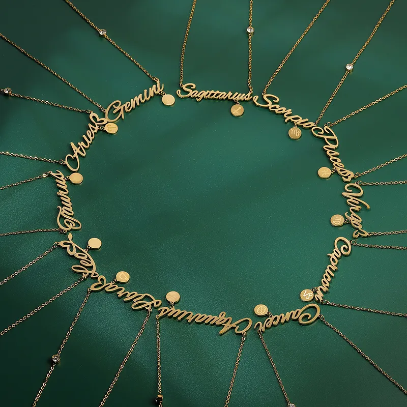 Benutzerdefinierte Edelstahl vergoldet Twee Konstellation Stern Schmuck Sternzeichen Astrologie Horoskop Anhänger Halskette_voghion.com