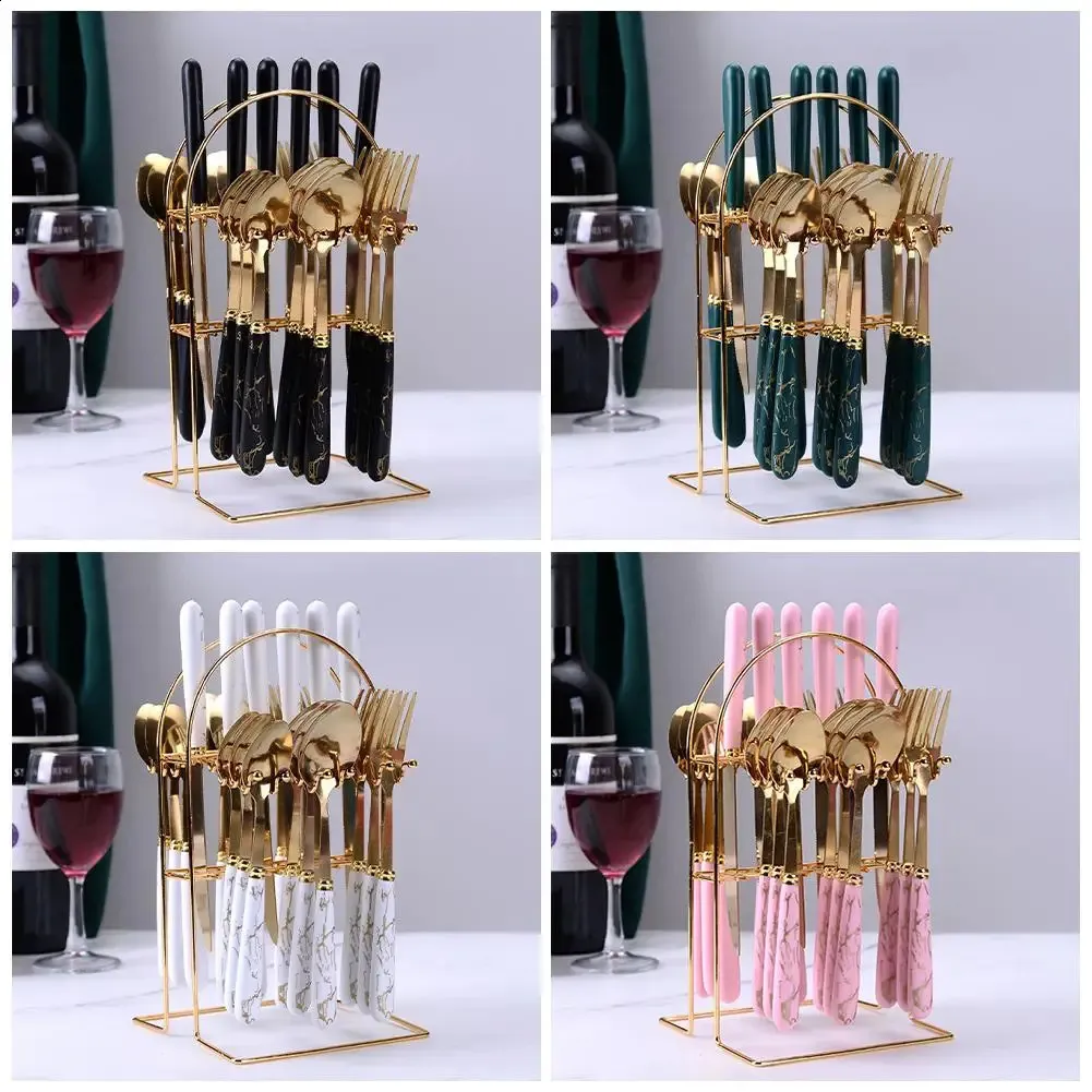 Conjunto de talheres com 24 peças, faca e garfo, aço inoxidável, com suporte, colher de sobremesa, adequado para qualquer ocasião 240826_voghion.com