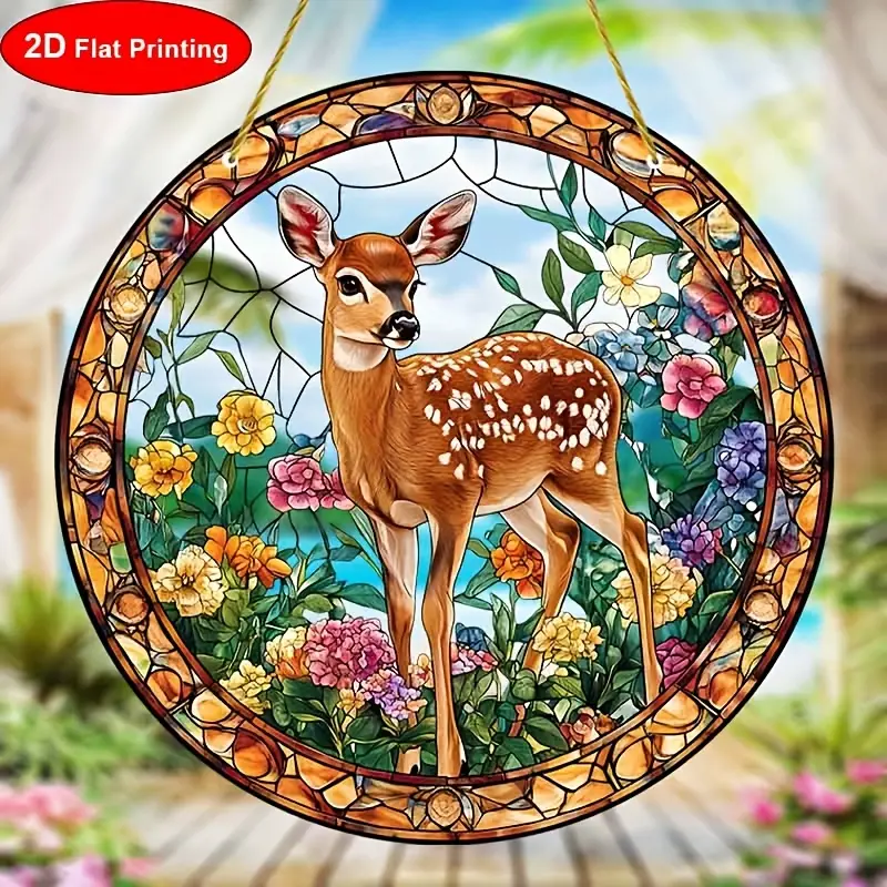 8" Sika Deer Suncatcher - 2D Acrylic Stained Decor. Perfect For Window/living Room/spiritual Spaces. Ideal Nature-themed Gift For Birthdays._voghion.com