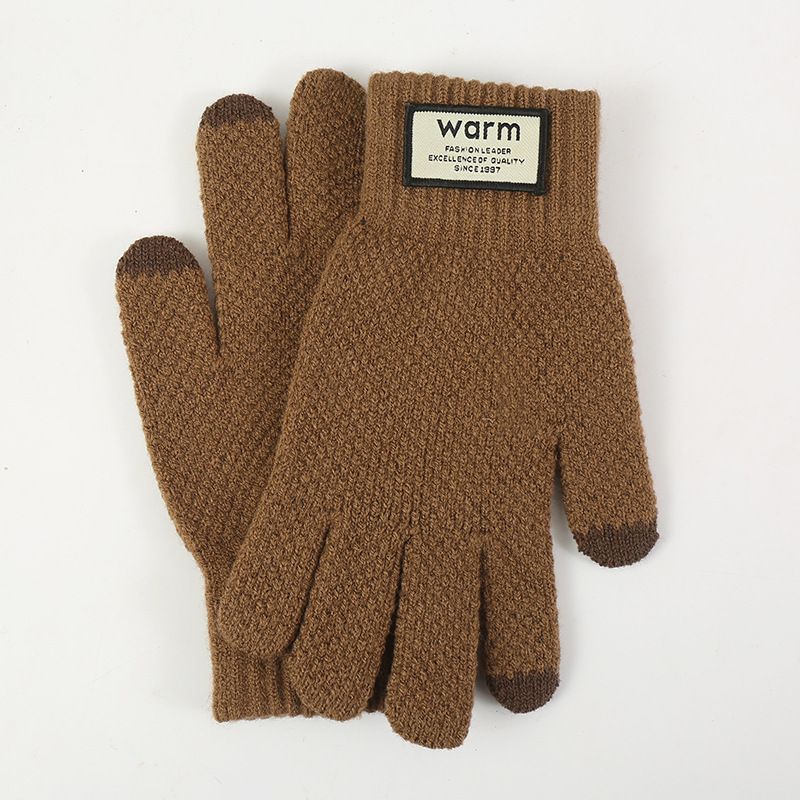 Gestrickte Handschuhe für Herren-Fahrradhandschuhe mit Plüsch und dicker Isolierung, winddichter Touchscreen im Winter, Strickhandschuhe_voghion.com