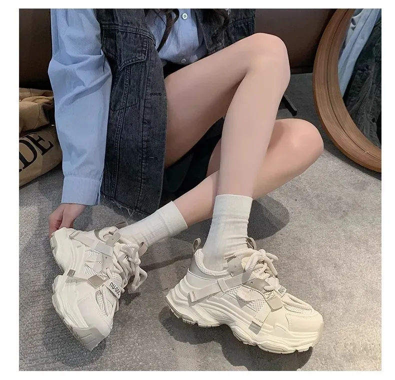 Dames Chunky Sneakers Lente Ademend Mesh Platform Sport Vrouw Mode Veterschoenen Dikke Zool Casual Schoenen Mujer 240618_voghion.com