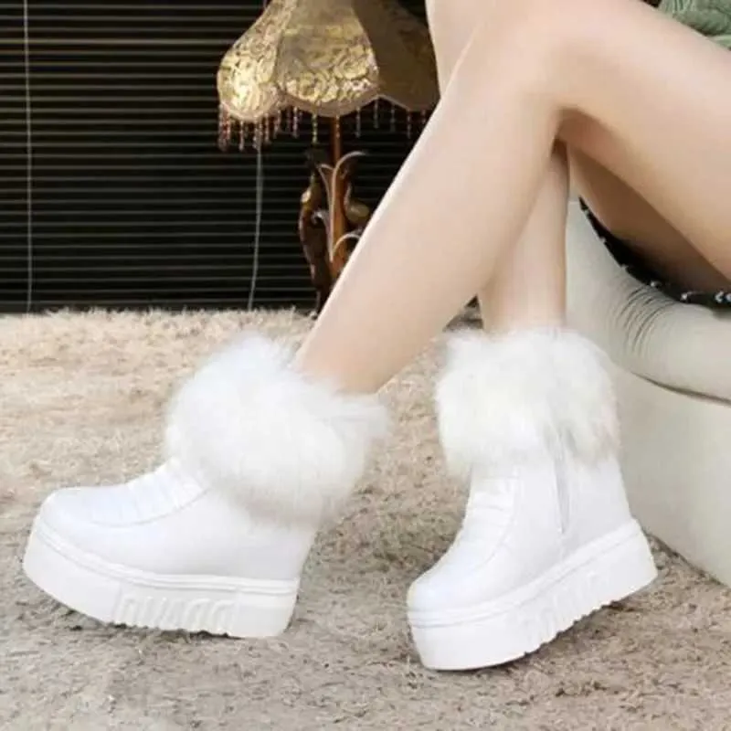 Scarpe invernali calde con zeppa, tacco alto nascosto, cerniera laterale nera, da donna, con plateau e altezza maggiorata_voghion.com