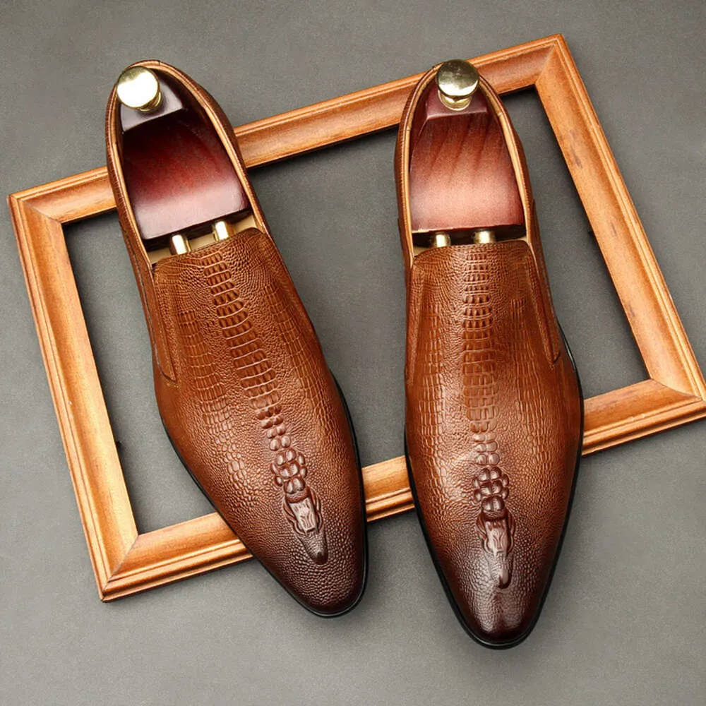 Breathable Leather Shoes For Men Patterned Crocodile Business_voghion.com