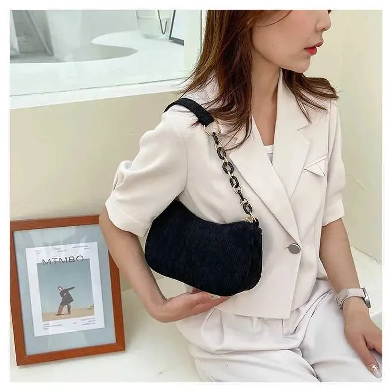 1 Stück Fi Retro Cord Unterarm lässige Umhängetasche einfarbig Reißverschluss Damen Handtasche Cluh Y241025_voghion.com