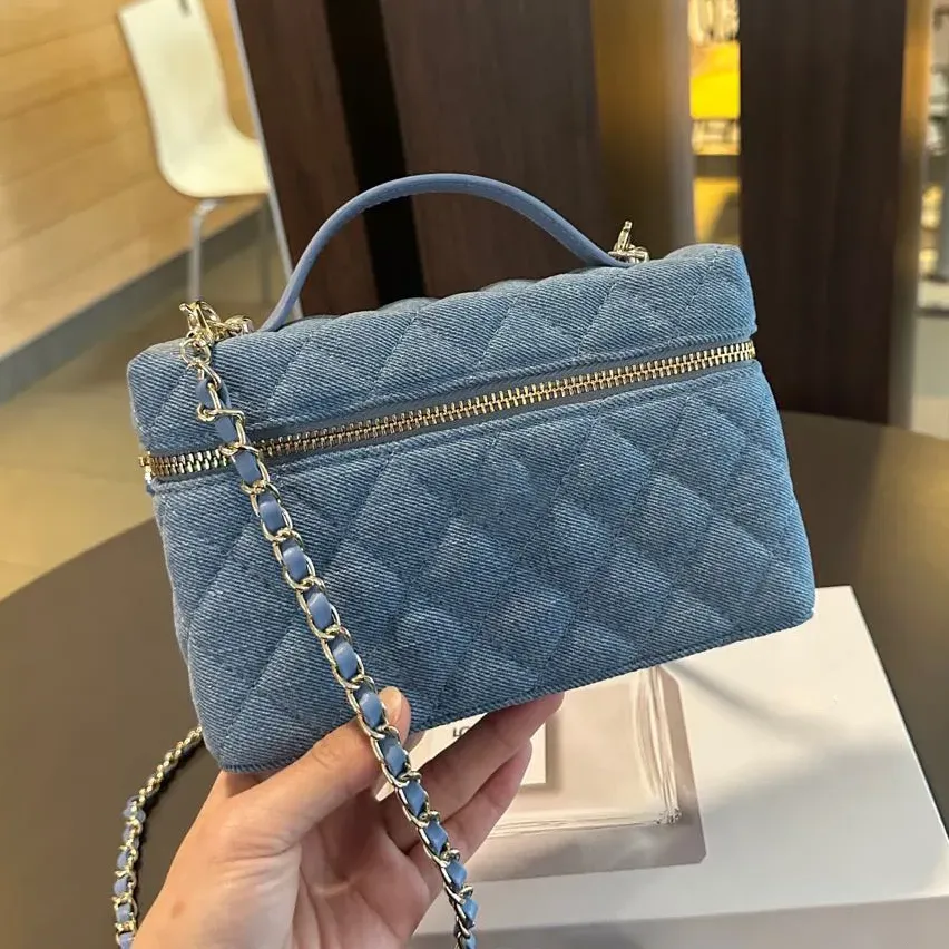 Borsa da donna con manico superiore, borsa da trucco, borsa a tracolla diagonale con catena in denim, porta rossetto, mini_voghion.com