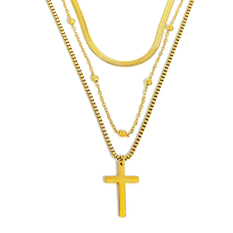 Catene G&D Alta qualità in acciaio al titanio placcato oro colore croce minimalista multifilo collana per le donne gioielli festa_voghion.com