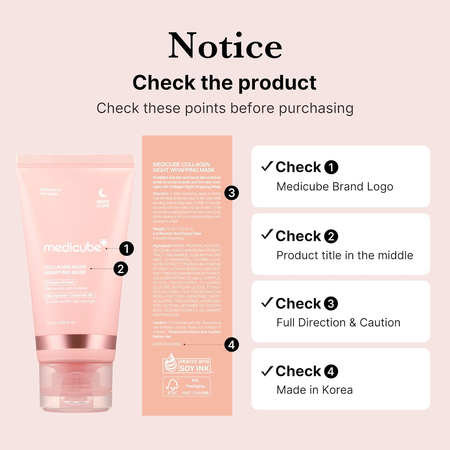 Mascarilla facial despegable con envoltura nocturna de colágeno Medicube, cuidado que aporta elasticidad e hidratación, reduce la flacidez y la opacidad, colágeno hidrolizado_voghion.com
