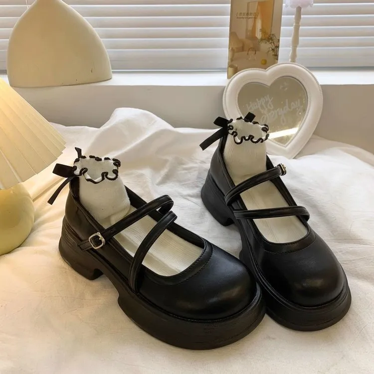 JK Versatile Testa Rotonda Fondo Spesso Piccola Pelle per Donna 2024 Nuovo Stile Britannico Estate Mary Jane Scarpe Singole_voghion.com
