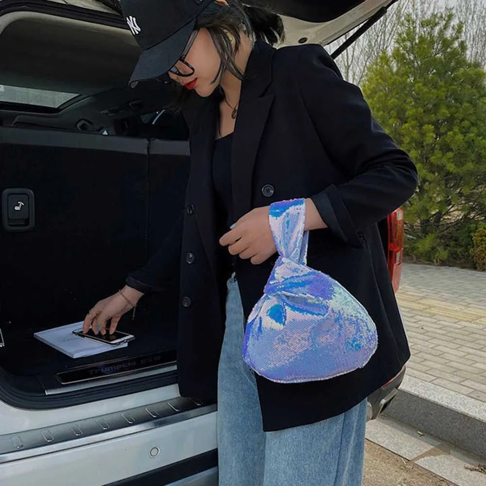 Portafoglio da donna alla moda con glitter scintillanti e chiusura a scatto, piccolo flash da polso con nodo, tasca, borsa firmata 2023 Y241106_voghion.com