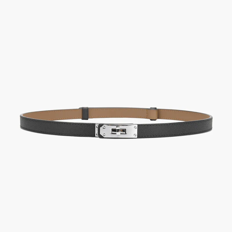 Belts for Men Designer leather thin smooth unique lock buckle versatile cinturon dress jeans ladies party pure color_voghion.com