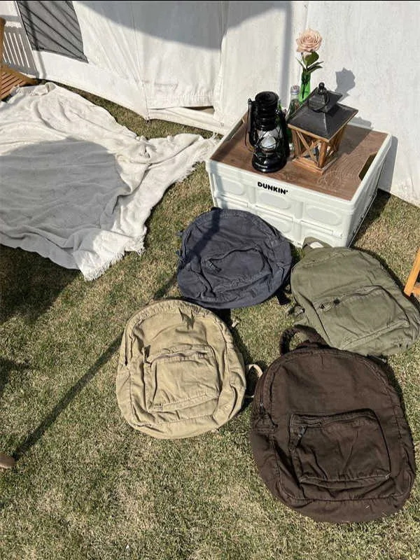 Vintage platneni ruksak za žene s patentnim zatvaračem, ležeran, srednjeg kapaciteta, u preppy stilu, ženski, Ba241031_voghion.com