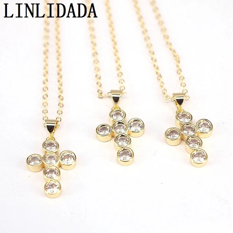 Lot de 10 pendentifs en forme de croix en zircon cubique faits à la main, couleur or, cadeau pour femme, 240710_voghion.com
