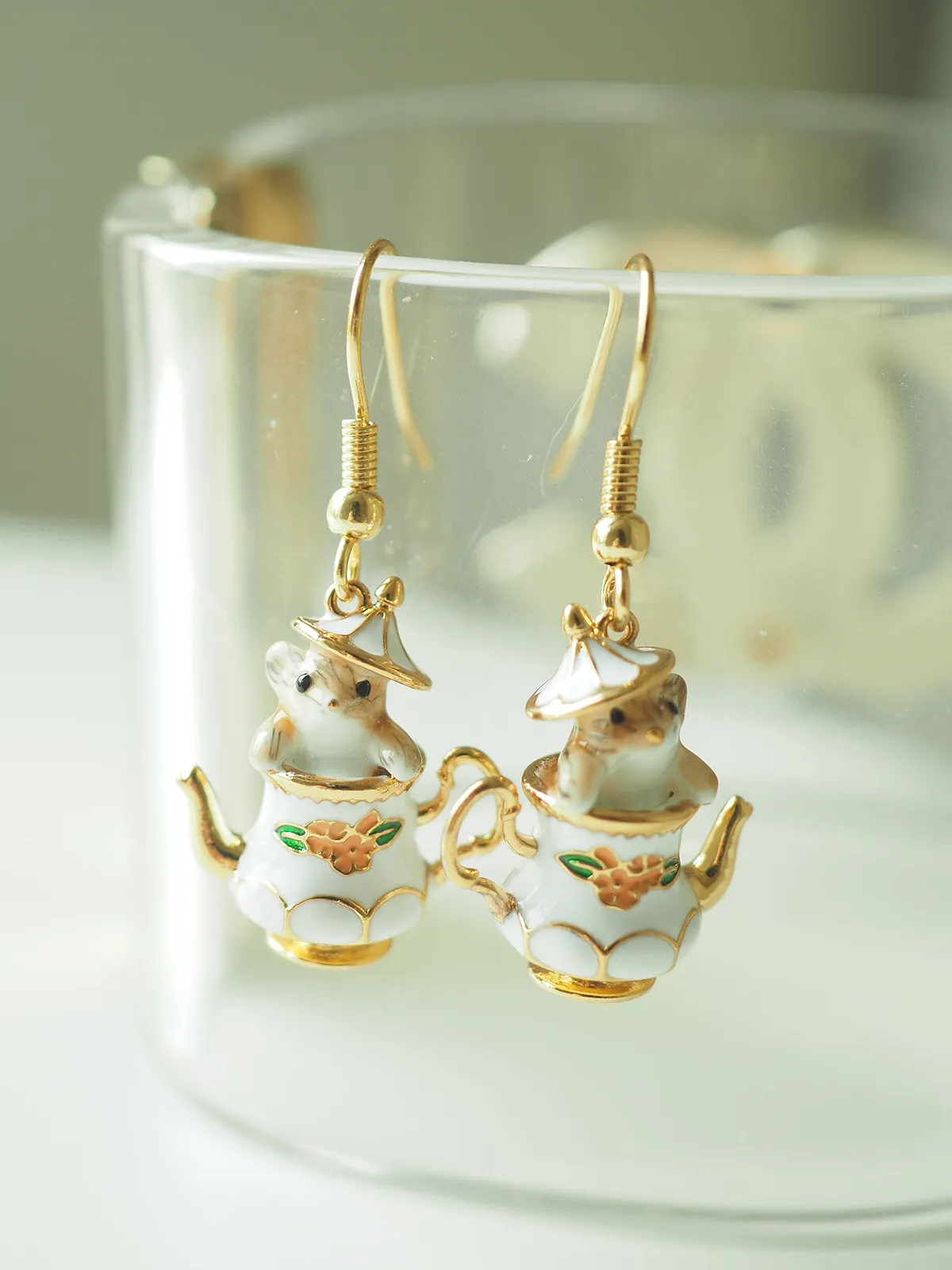 Bellissimo cartone animato tazza da tè Chipmunk orecchini di design collane set di gioielli per donne ragazze simpatico topo retrò vintage oro_voghion.com