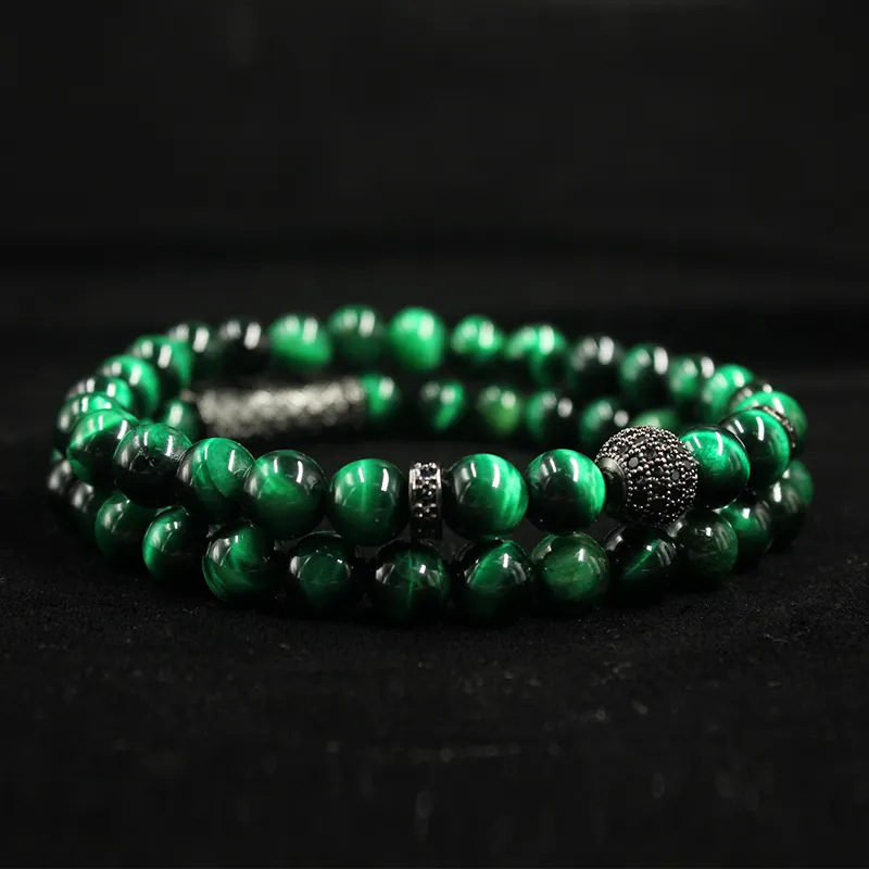 Set di braccialetti con perline di perle naturali di occhio di tigre da 2 pezzi/set, gioielli per uomo e donna, accessori per cinturino da polso in materiale elastico_voghion.com