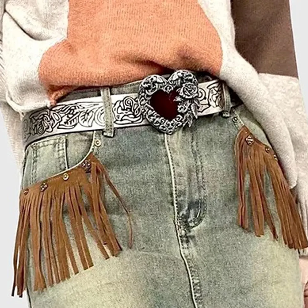 Cinture Cintura zigrinata vintage da donna gotica Fibbia a forma di cuore rossa Cintura stile scuro Y2k Tendenza punk Individuale All-match_voghion.com