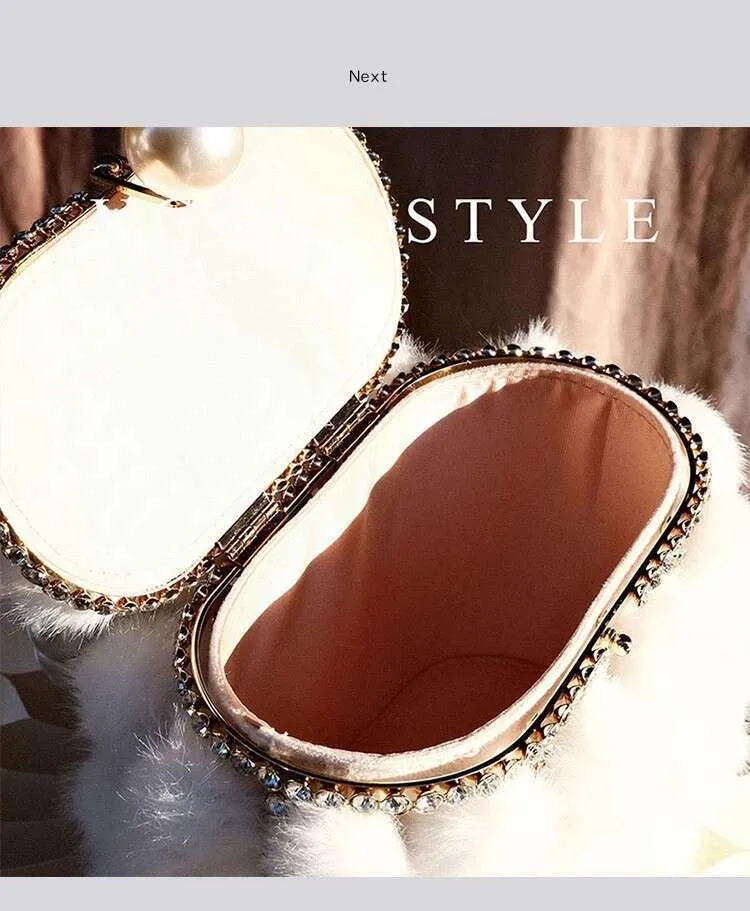 Borsa a mano da donna in pelliccia di visone con motivo autunno inverno, borsa a tracolla con tracolla da sera e festa nuziale Rhies Dia_voghion.com