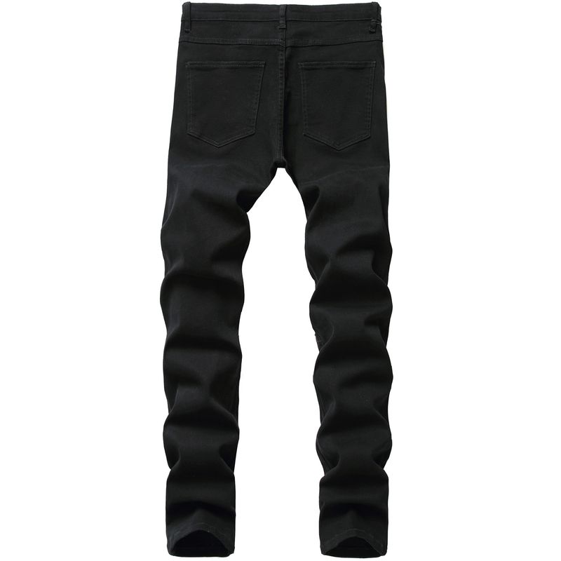 Black Jeans Elastic Slim Fit Trendy Ripped Washed Men's Pants_voghion.com