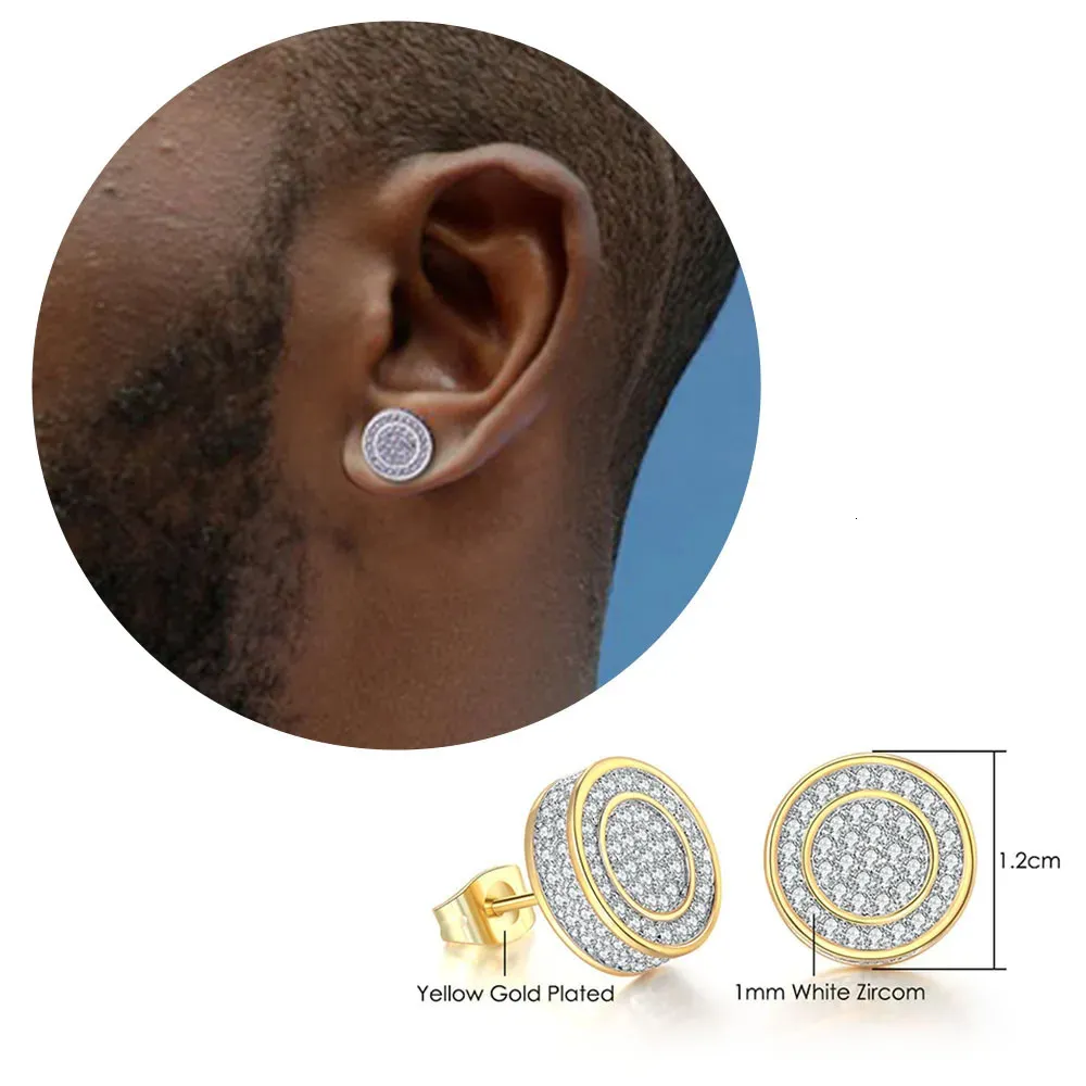 Orecchini a cerchio con borchie Hip Hop Iced Out per uomo, con zirconi color oro, accessori per piercing all'orecchio, tendenza Hiphop_voghion.com