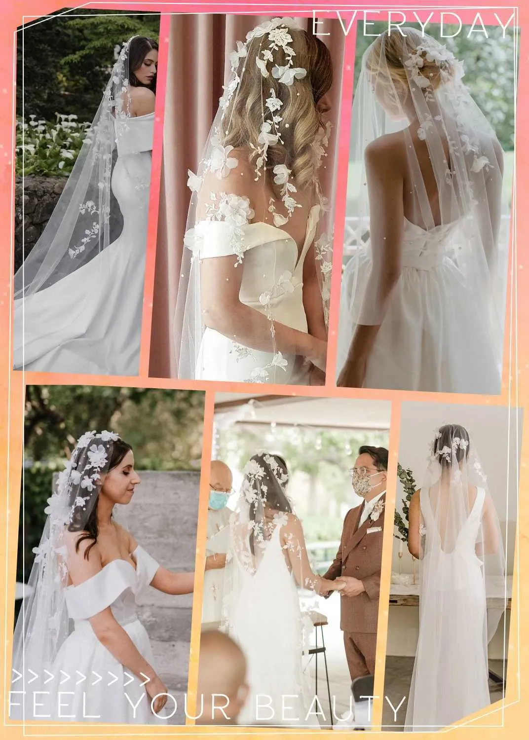 Hair Jewelry Elegance 3D Flowers Bridal Veil 1 Meters Short Veu Wedding Dresses Accessories with Organza Flower Voile_voghion.com