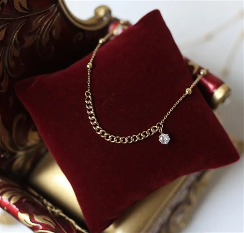 Pendant Necklaces YUN RUO 18 K Gold Plating Vintage Chain Zircon Necklace Fashion Titanium Steel Jewelry Woman Birthday_voghion.com