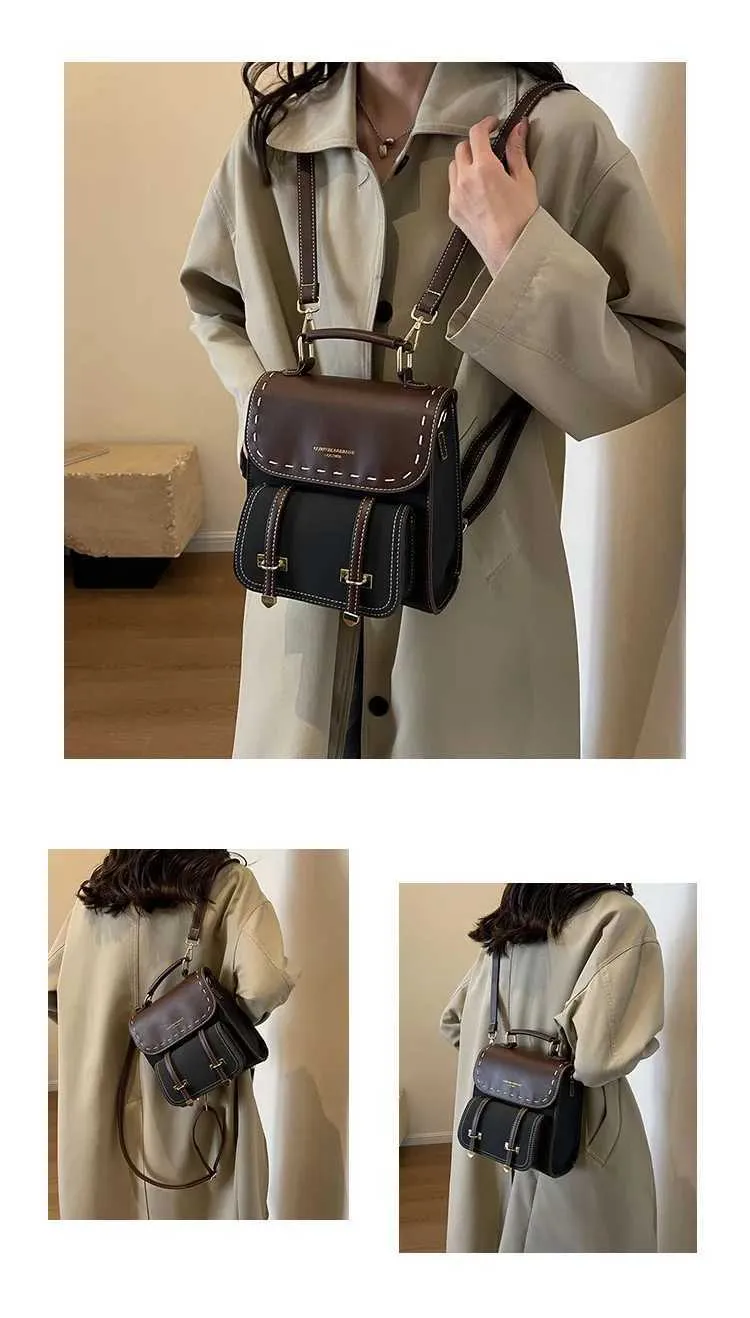 Vintage Farbblock Rucksack Und Umhängetasche Für Damen_voghion.com