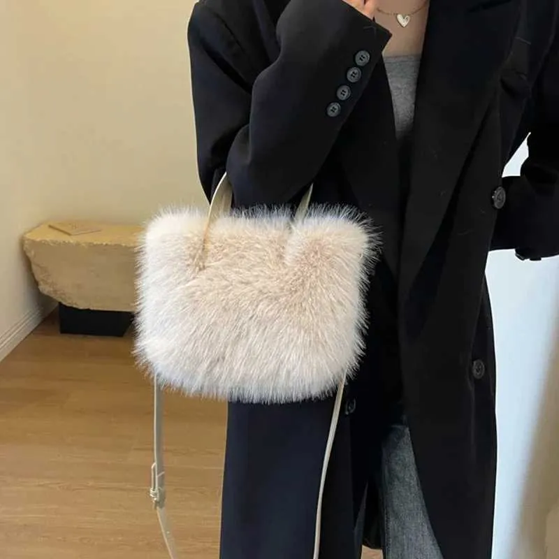 Designer Bag Artificial fur bucket plush design womens handbag soft winter cross body shoulder bag Bolsa Feminina 2025_voghion.com