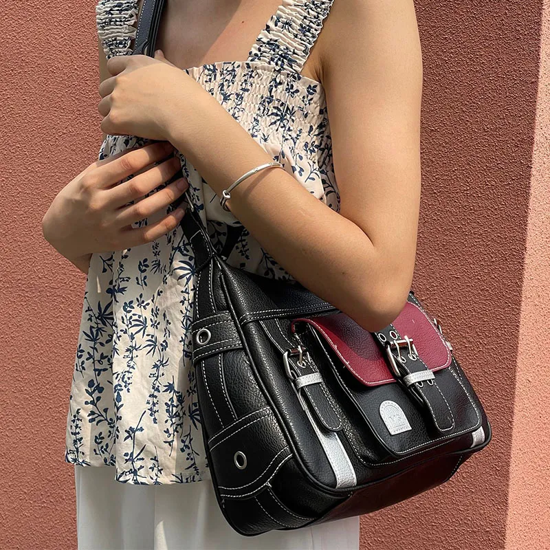 Yogodlns Retro Patchwork Schulter Für Frauen Weiche Leder Crossbody Cool Girl Messenger Bag Shopping Handtasche Handtasche Bolsa_voghion.com