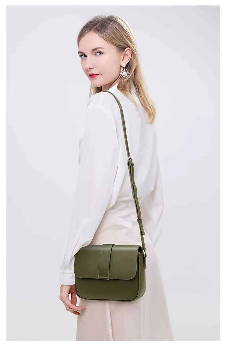 Aidrani Umhängetasche aus echtem Leder für Damen, 100 % weiches Rindsleder, stilvolle und schlichte quadratische Schultertasche, ba241214_voghion.com