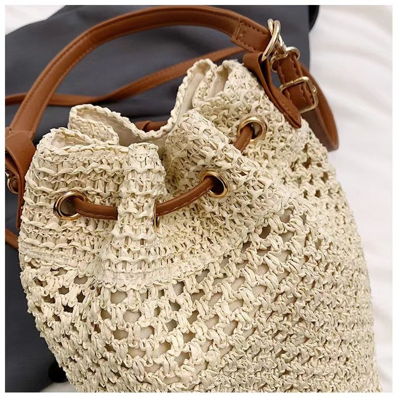 Ausgehöhlte Mode große Kapazität Baby Mama Lebensmitteleinkaufshandtasche süßer gewebter Rucksack gewebte Tasche_voghion.com