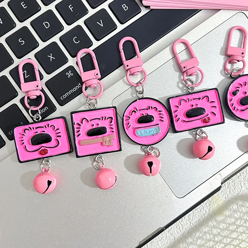 Cute Pink Samoyed Puppy Series Keychain Animal Bell Pet Memorial Keyring Dog Pendant Backpack Charms Car Bag Decor Kids_voghion.com