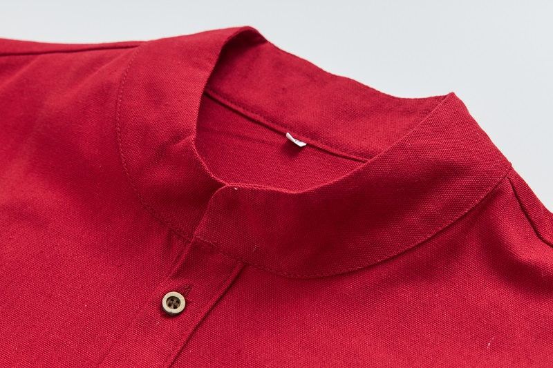 Men's Clothing  shirt solid color men's foreign trade men's summer men's cotton and linen casual shirt half placket stand collar new_voghion.com
