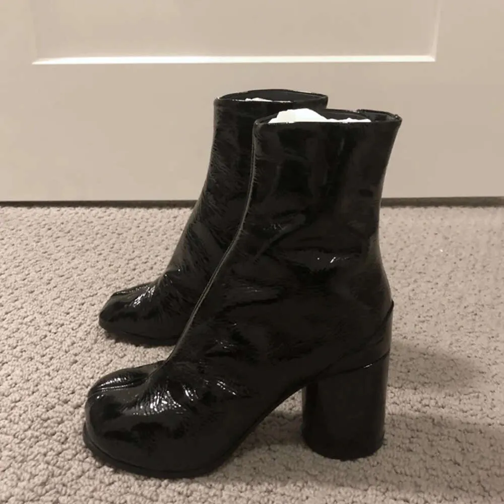 2024 marke Design Tabi Split Toe Chunky High Heel Stiefel Leder atos Mode Herbst Frauen Schuhe Botas Mujer_voghion.com