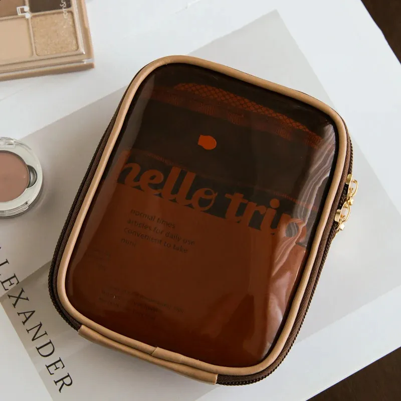 Mini organiseur de voyage transparent, petite trousse de maquillage mignonne et preppy, trousse de toilette à fermeture éclair pour cosmétiques, pochette pour pièces de monnaie pour femmes_voghion.com