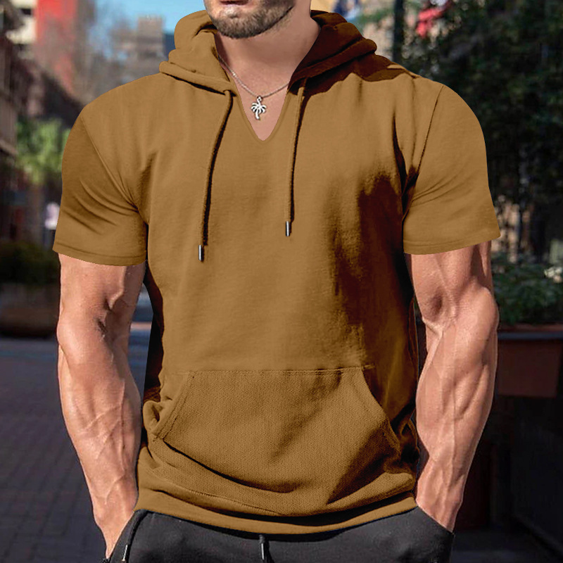 Unschlagbare Qualität 2024 Sommer Neue Herren Kurzarm T-Shirt Hoodie Lässig Einfarbig Fit Top Für Männer_voghion.com