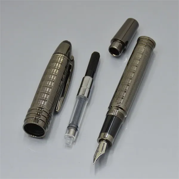 Pluma estilográfica de metal negro de alta calidad, venta al por mayor, papelería para escuela y oficina, pluma de tinta caligráfica de punta de 0,7 para regalo de negocios._voghion.com