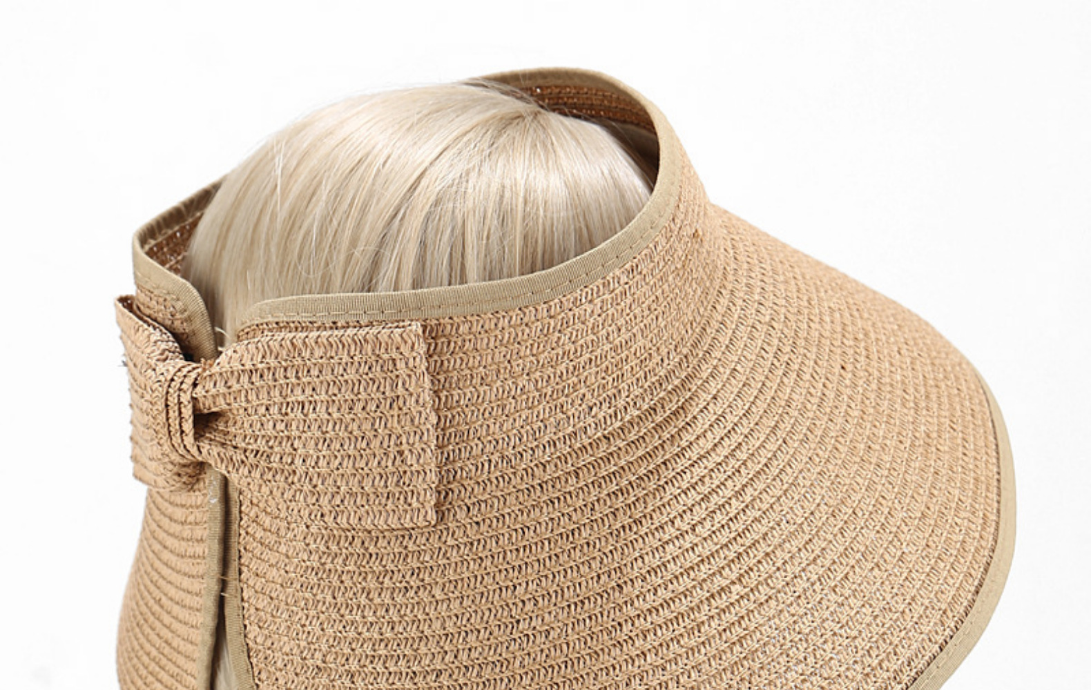Women's Straw Beach Hat Empty Top Sun Protection Folding Brim_voghion.com