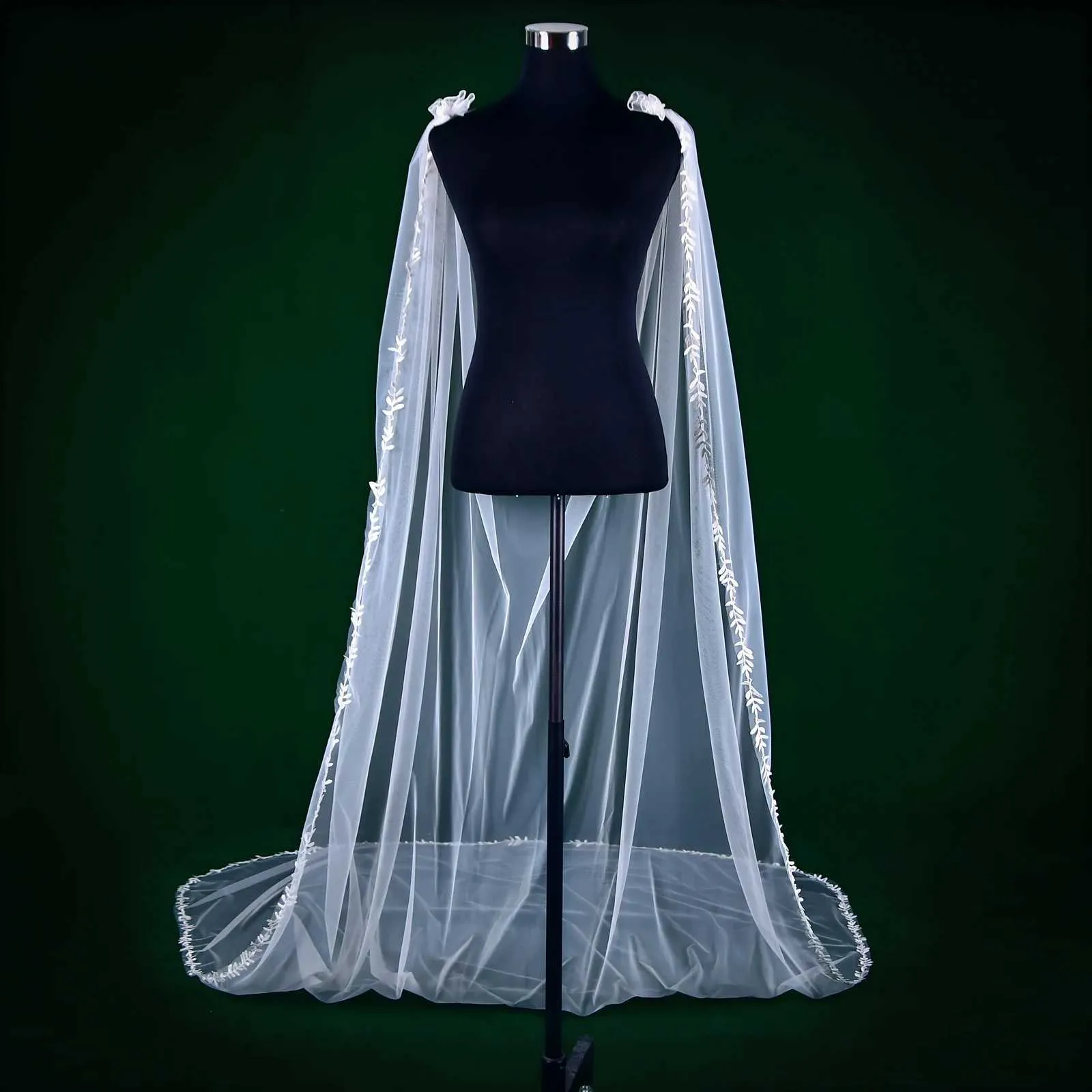 Gioielli per capelli Donna MZB26 Velo velato da cattedrale Mantello Avvolgente da sposa in pizzo floreale Elegante scialle da sposa con mantello lungo a foglie_voghion.com