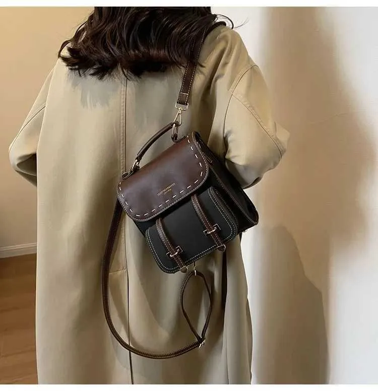 Vintage Farbblock Rucksack Und Umhängetasche Für Damen_voghion.com