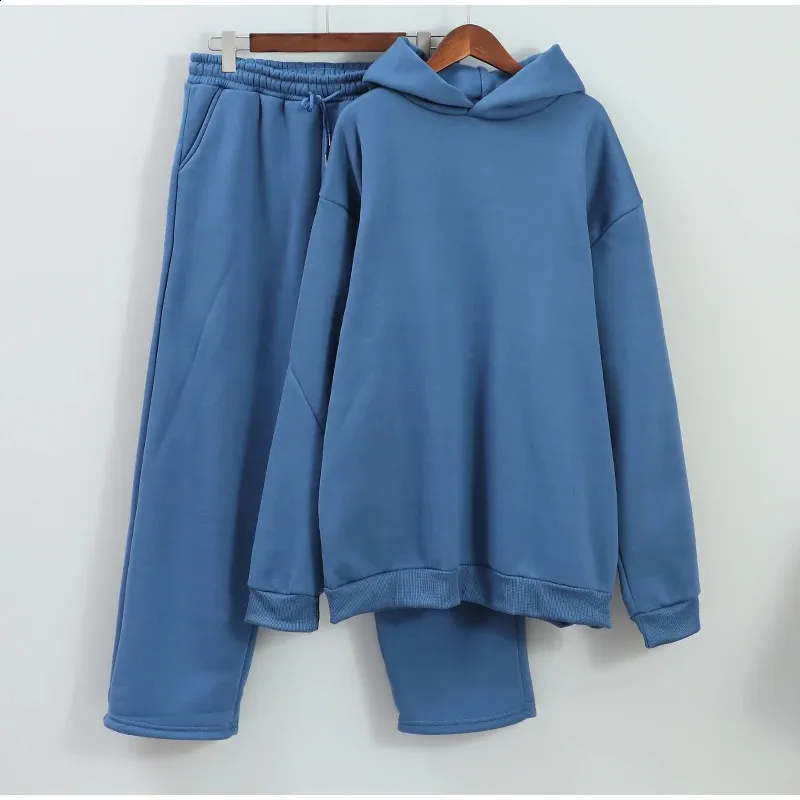 Casual Solid Couples Hooded Sweatshirt And Loose Sweatpants 2 Piece Suit Male Autumn Jogging Trousers Outfits Suits_voghion.com