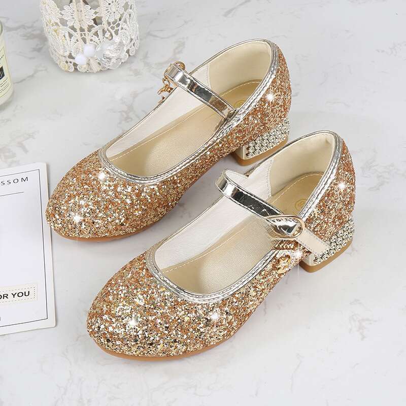 moda Piano Walk Performance Ragazze Scarpe da principessa in pelle, scarpe singole con paillettes_voghion.com