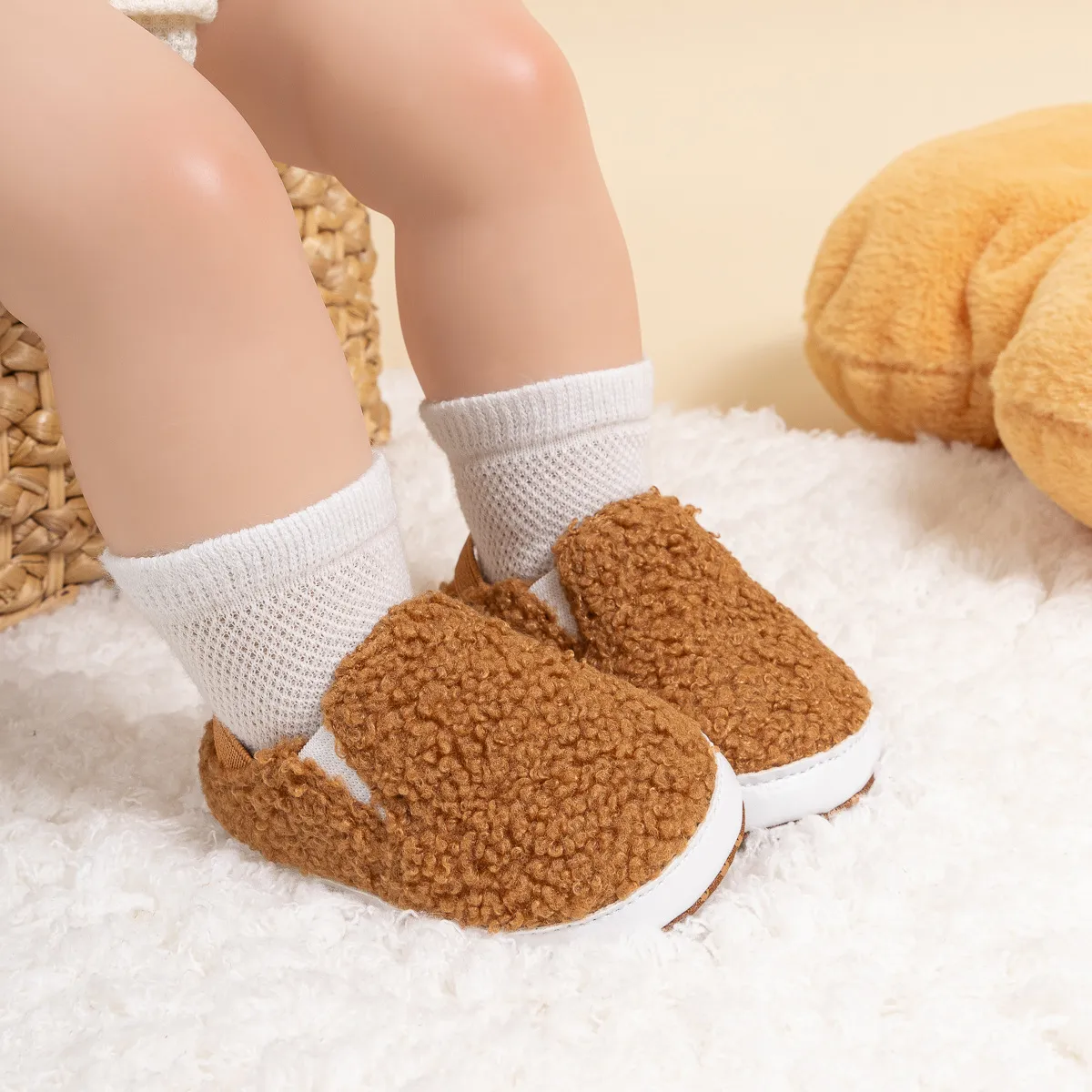 Papuci pufoși pentru bebeluși, moale, de pluș, cald, cu cerc și bandă elastică pentru copii mici, iarna pentru sugari, casă, interior_voghion.com