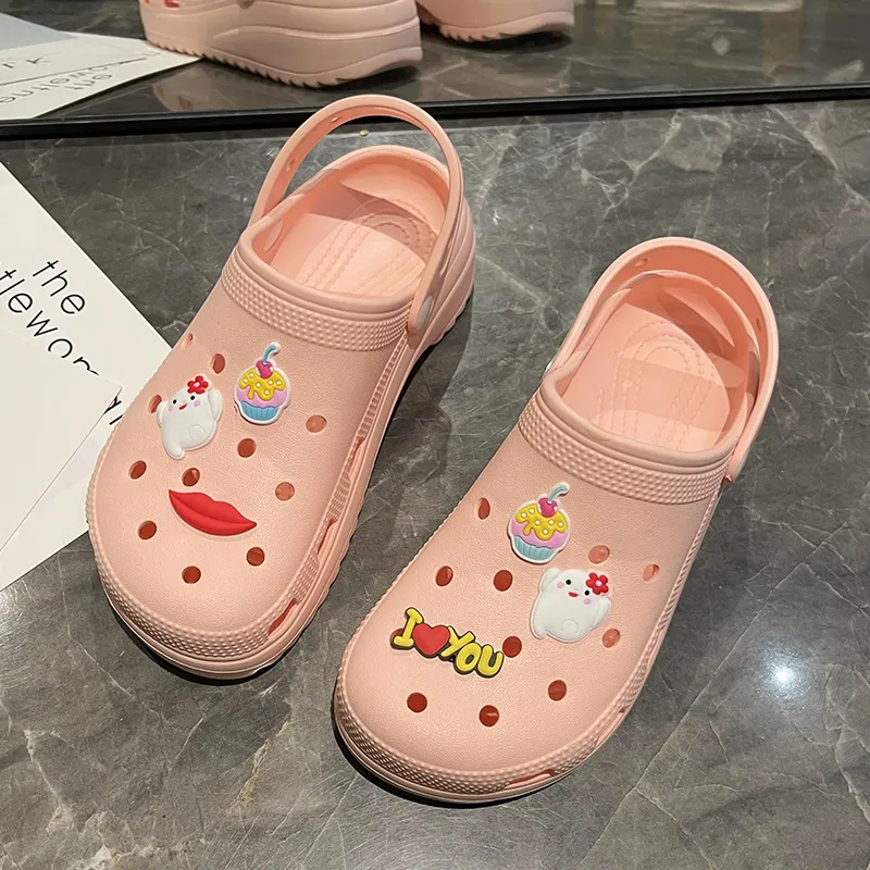New Thick Sole 2024 Summer Cute Beach Hole Shoes With Feet Feeg Cool Bathroom Anti Slip And Odor Prevention Free_desvips.com