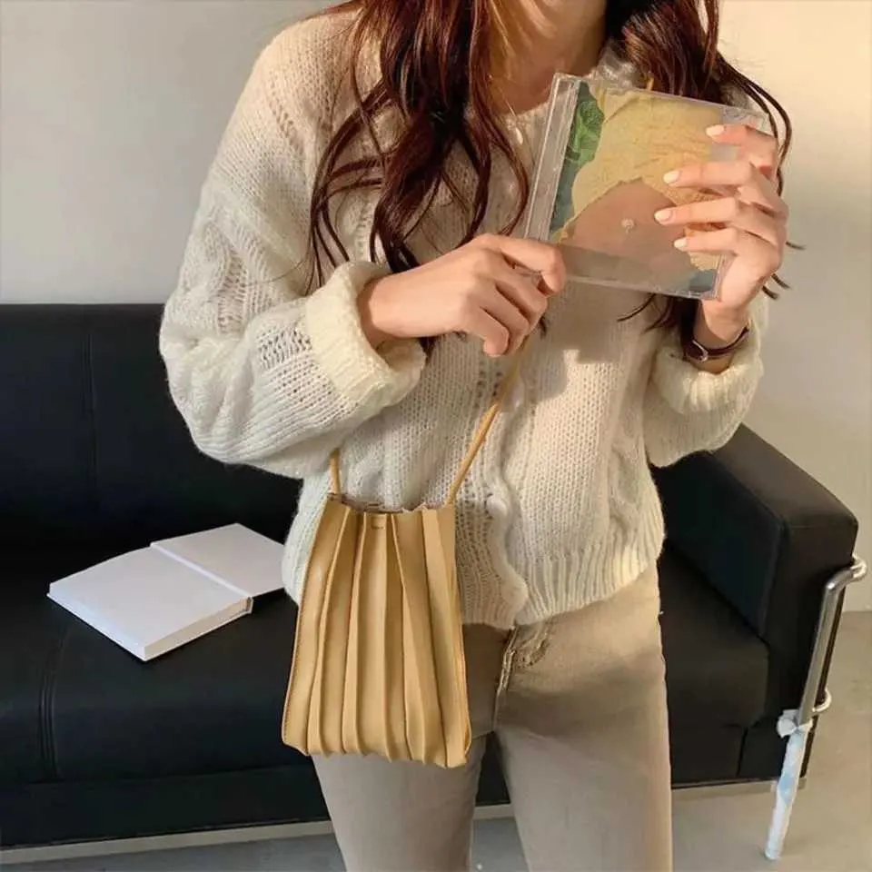 High Quality PU Mobile Phone Mini Pleated Single Shoulder Bag Durable Soft Crossbody Ba241214_voghion.com