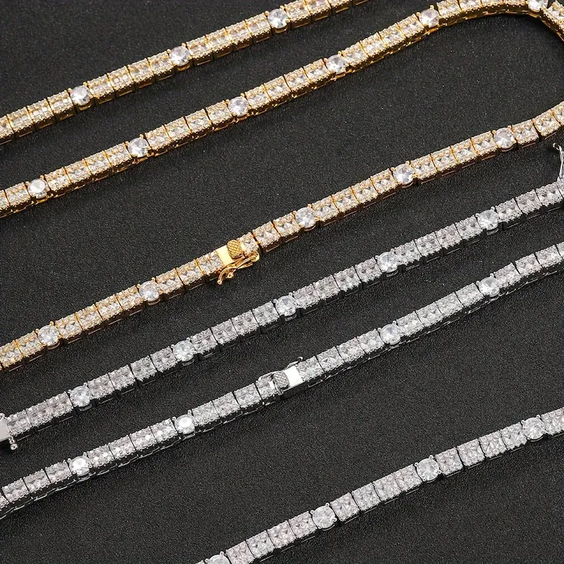 Tennis Chain Necklace With Square And Round Zirconia Stones_voghion.com