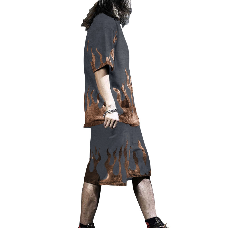 Nowy letni męski zestaw spodenek sportowych z krótkim rękawem z nadrukiem Flame Series_voghion.com